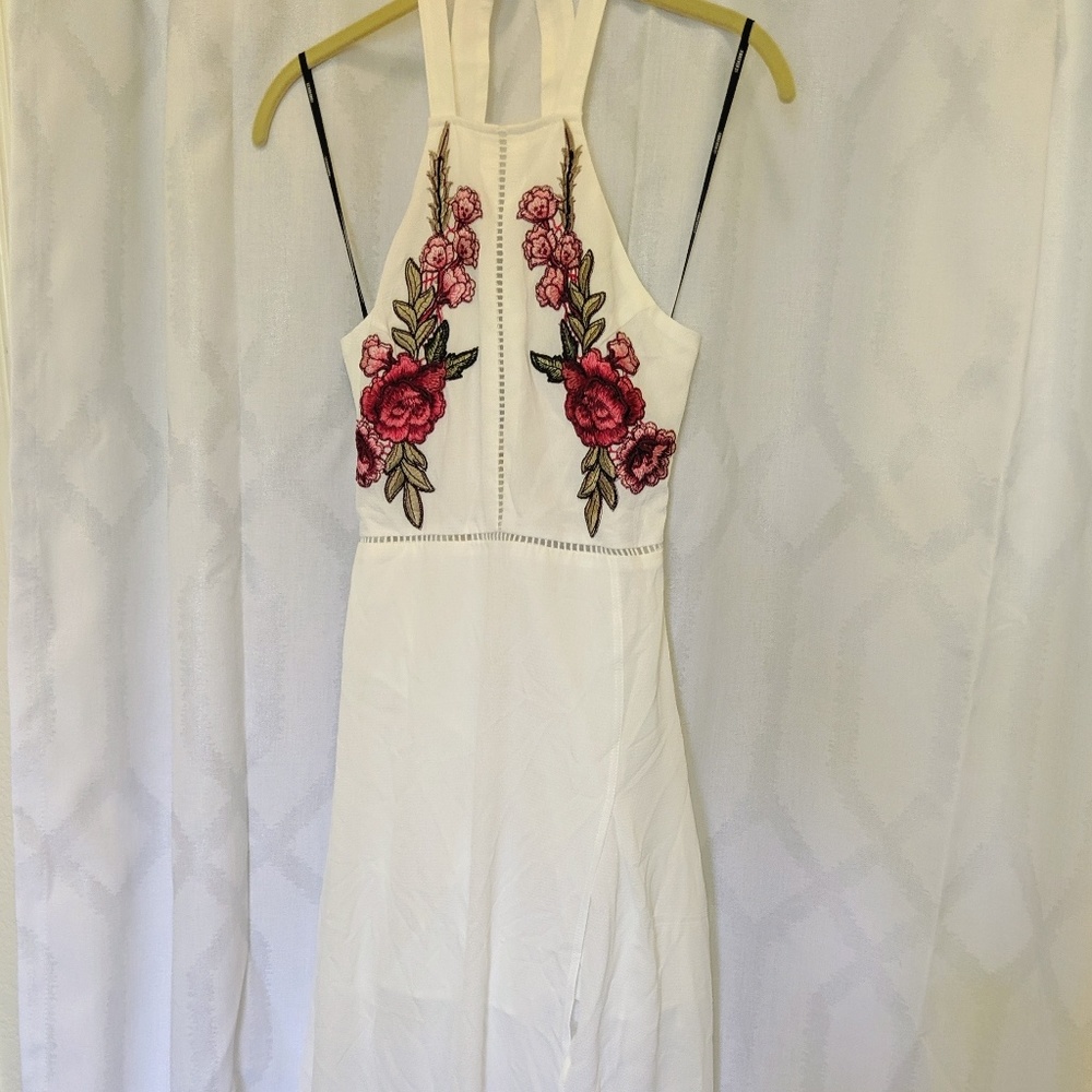 High neck white floral dress